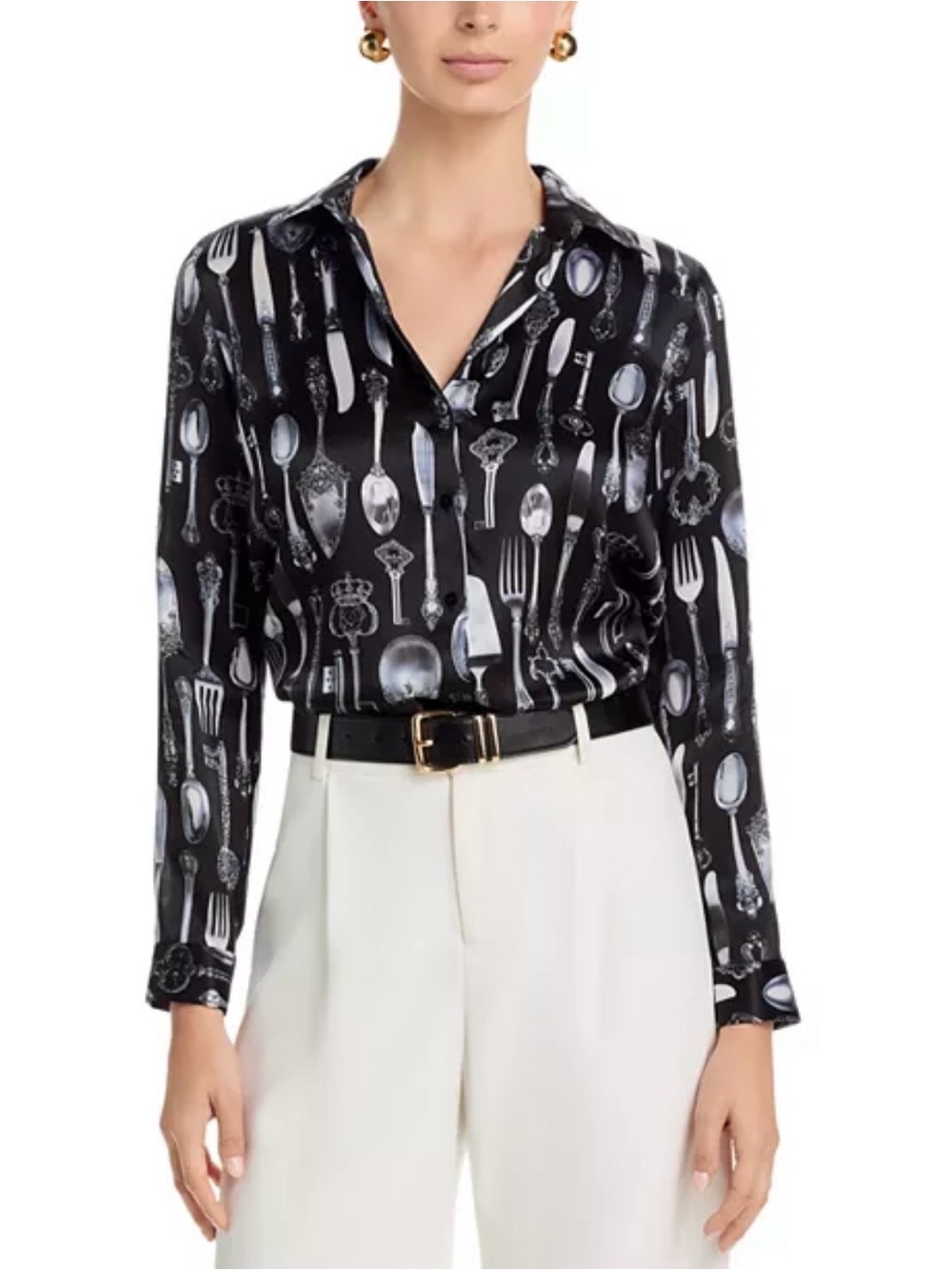 L’agence Tyler Silk Utensil Print Blouse